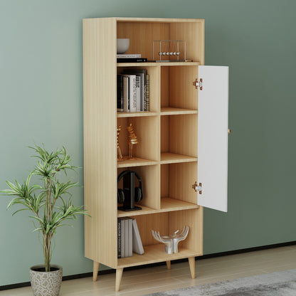 Book Shelf, Wood & White Color Book Shelf, Book Shelf with Open Space, Book Shelf with Shutter, Book Shelf Knob in Golden Finish, Book Shelf - EL- 10000