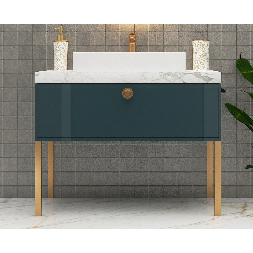 Vanity, Gold, Green & White Vanity, Wooden Vanity, Vanity with Drawer, Vanity for Bathroom,  Floor Resist Vanity, Vanity - EL210