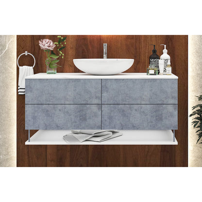 Wooden White & Grey Colored Wall Mounted Bathroom Vanity with Drawer- VI308