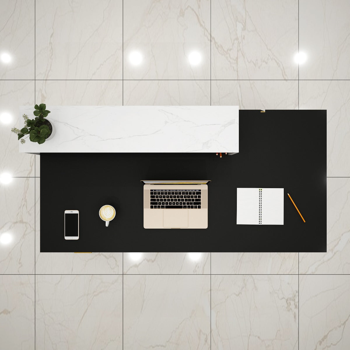 Contemporary Reception Desk with Built-in Drawer and Cabinet Storage VT - 12070