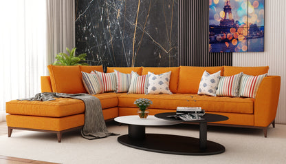 L shape sofa, sectional sofa, Living room sofa,  elegant sofa, orange sofa, 6 seater sofa,  Sofa- EL-3015