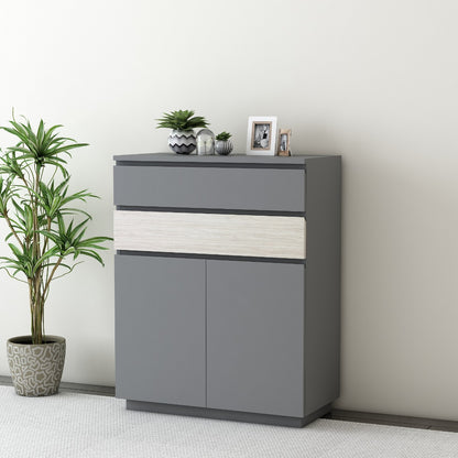 Contemporary Grey Shoe Cabinet with Light Wood Accent and Sliding Door,  EL-2004
