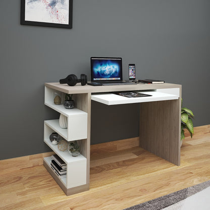 Study Table,  Wood & White Study Table, Study Table with Open Shelf, Study Table with Drawer in Finger Groove, Study Table with Keyboard Tray, Study Table - IM - 12004