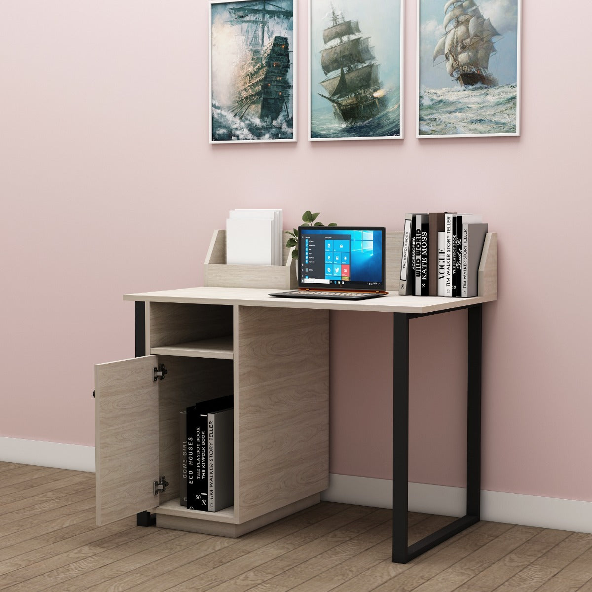 Study Table,  Wood Study Table, Study Table with Open Shelf, Study Table with Shutter, Study Table with Black MS Leg, Study Table - IM - 12020