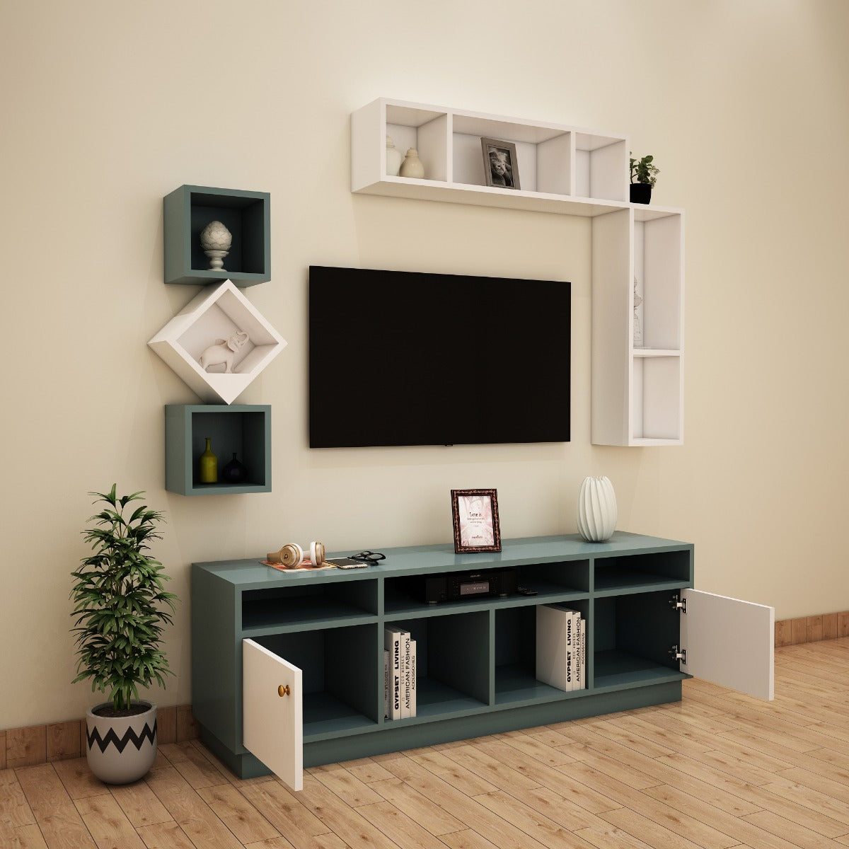 Entertainment Unit, Entertainment Unit for Living & Bedroom Area, Entertainment Unit with Open Shelf, Entertainment Unit with Shutter, Entertainment Unit - VT - 10010