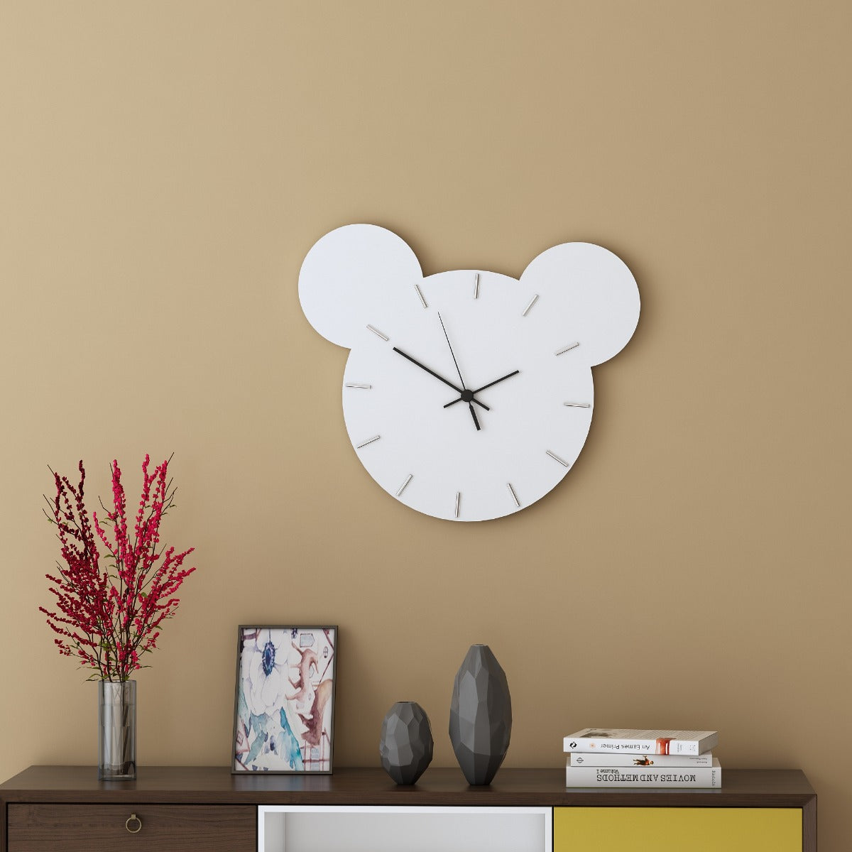 Clock in wood, clock for kids room, mickey mouse clock in white,Clock - IM425