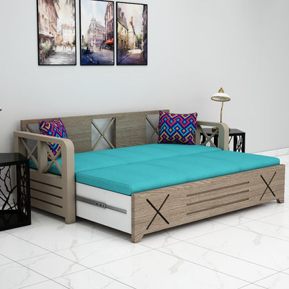 Sofacum Bed, Wood & Blue Sofacum Bed, Sofacum Bed with Drawer, Sofacum Bed with Living & Bedroom Area, Sofacum Bed - VT - 4050