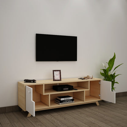 Entertainment Unit, Wood & White Color Entertainment Unit, Entertainment Unit for Living & Bedroom Area, Entertainment Unit with Open Shelf, Entertainment Unit with Shutter, Entertainment Unit - EL - 10008