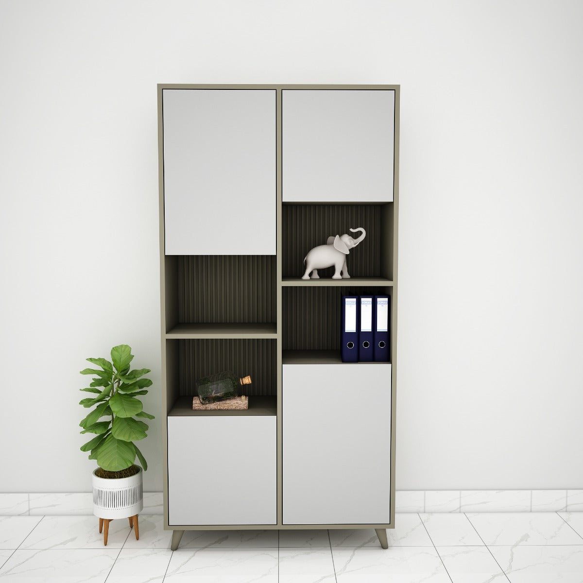 Office Cabinet, Green & Grey Color Office Cabinet, Office Cabinet with open shelf, Office Cabinet with Shutter, Office Cabinet - EL- 10023