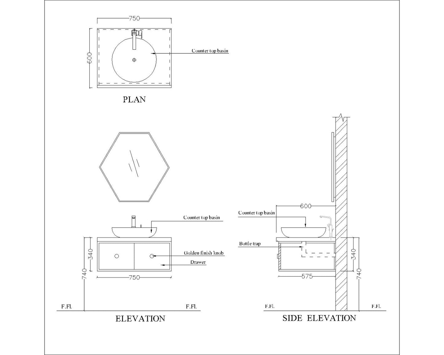 "Vanity, Brown & White Vanity, Wooden Vanity, Vanity with Drawer, Vanity for Bathroom,   Wall Mounted Vanity, Vanity - IM141 "