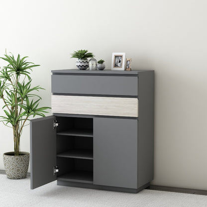 Contemporary Grey Shoe Cabinet with Light Wood Accent and Sliding Door,  EL-2004