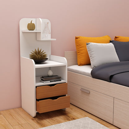 side table, bedside table, side stool, open storage, multi storage, white side table, wood side table, storage with side table, IM - 8000