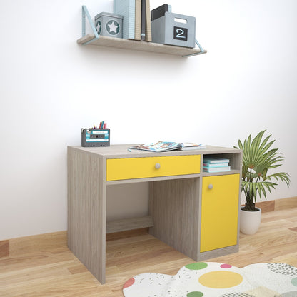 Kids Study Table,  Wood & Yellow Color Study Table, Study Table with Drawer, Study Table with Open Shelf, Study Table with Shutter, Study Table - IM - 12013