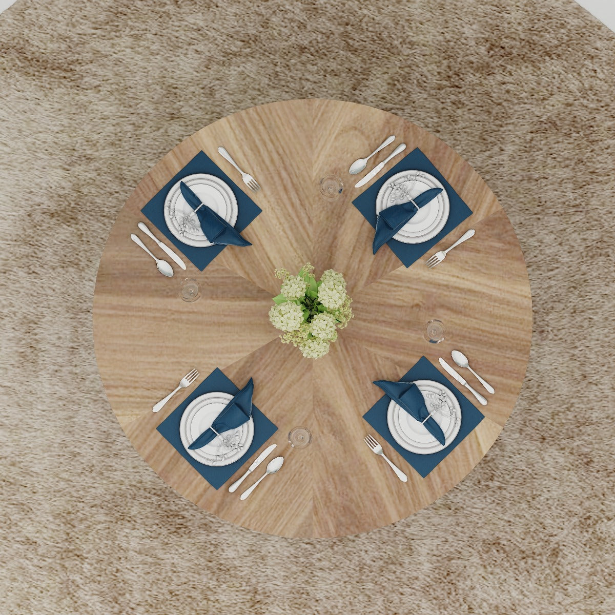 Round Dining Table with Veneer Top and Hexagonal Legs in Matching Veneer Finish - EL790