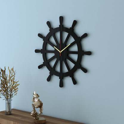 Clock in wood, clock for living/waiting/office  area , vintage clock in black, Ship wheel clock ,Clock - VI553