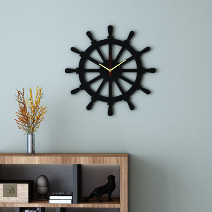 Clock in wood, clock for living/waiting/office  area , vintage clock in black, Ship wheel clock ,Clock - VI553