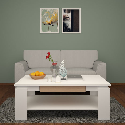 Coffee table, CenterTable, White Color & Wood Center Table, Center Table with Drawer,  Center Table -EL - 12063