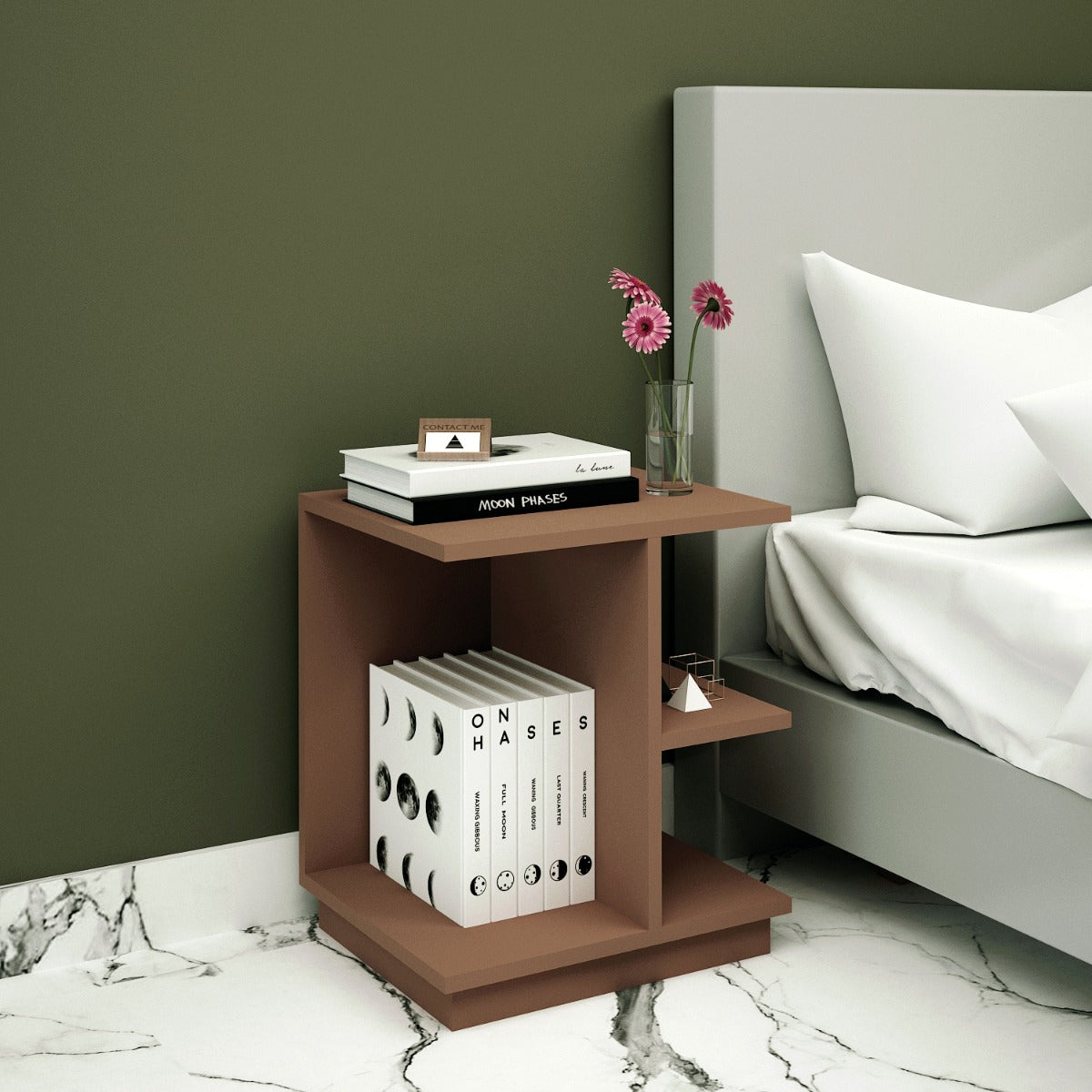 Bed Side Table, Brown Color Bed Side Table, Bed Side Table with open shelf, Bed Side Table - VT - 12065