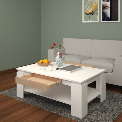 Coffee table, CenterTable, White Color & Wood Center Table, Center Table with Drawer,  Center Table -EL - 12063