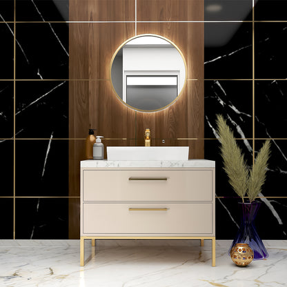 Vanity, Gold, Beige & White Vanity, Wooden Vanity, Vanity with Drawer, Vanity for Bathroom,  Floor Resist Vanity, Vanity - EL227