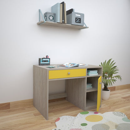 Kids Study Table,  Wood & Yellow Color Study Table, Study Table with Drawer, Study Table with Open Shelf, Study Table with Shutter, Study Table - IM - 12013