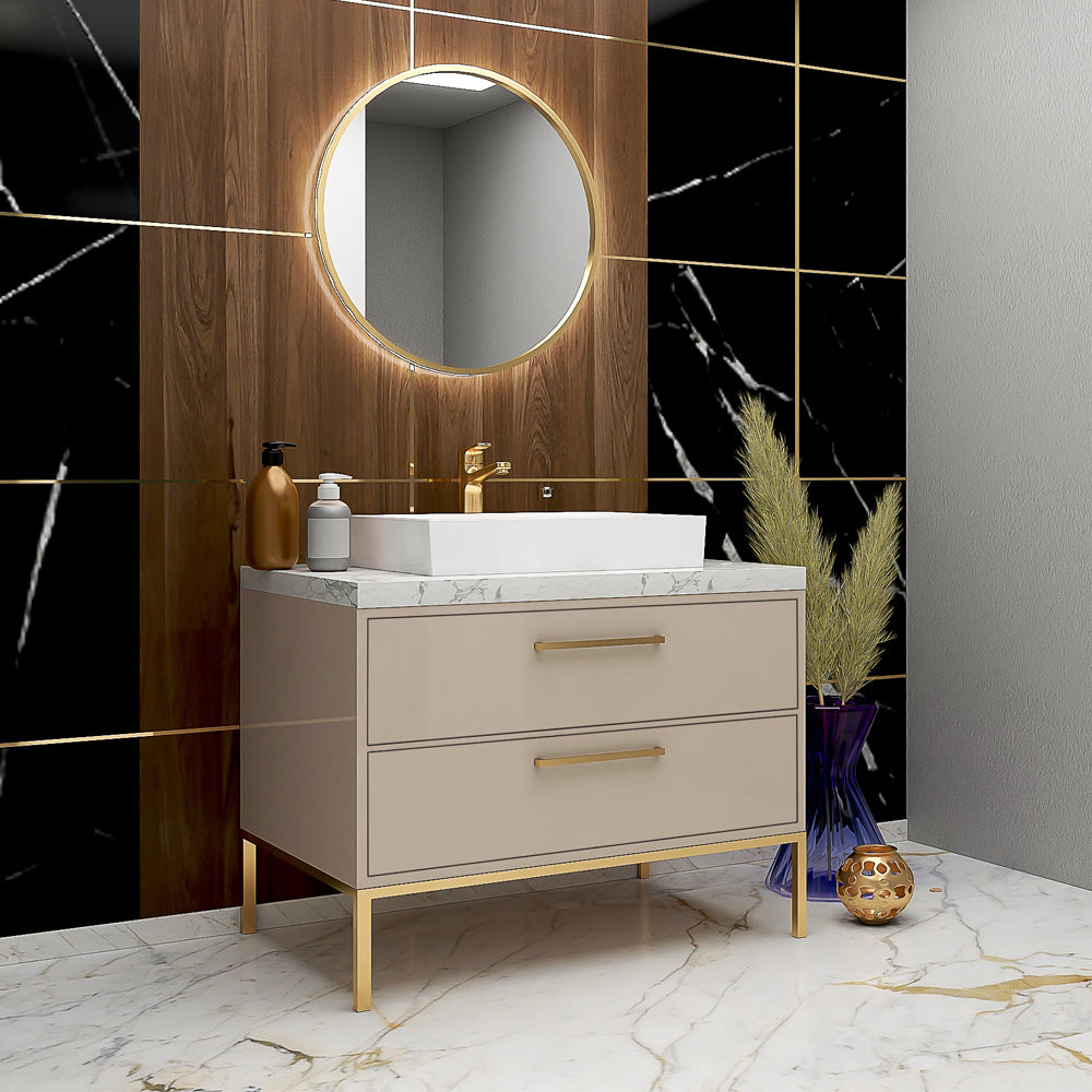 Vanity, Gold, Beige & White Vanity, Wooden Vanity, Vanity with Drawer, Vanity for Bathroom,  Floor Resist Vanity, Vanity - EL227