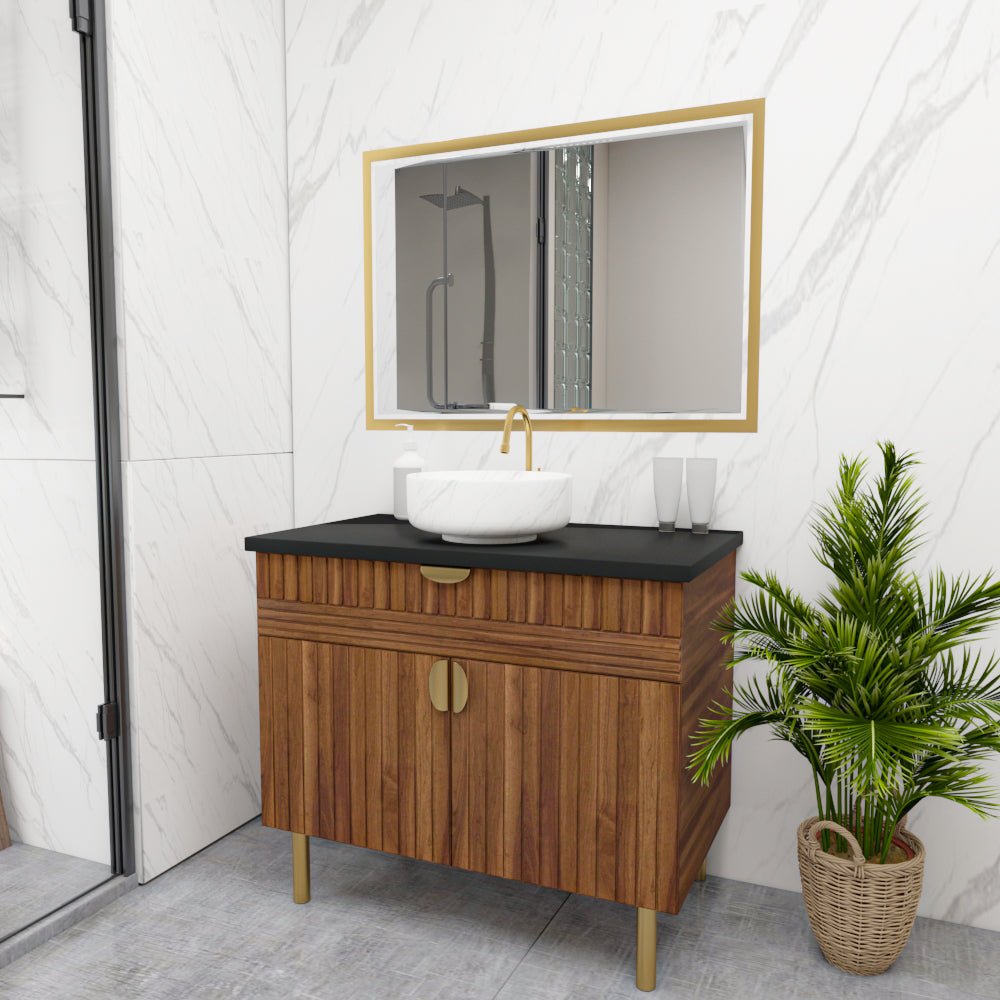 Luxury Bathroom Vanity with Wall Mirror – Modern Wood Finish | Furnisco EL-245