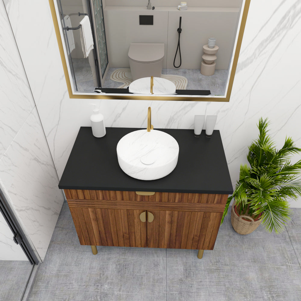 Luxury Bathroom Vanity with Wall Mirror – Modern Wood Finish | Furnisco EL-245