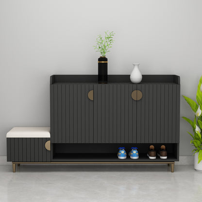 Modern Slate Grey Shoe Cabinet with Cushioned Bench, Open Rack & Vertical Storage – EL10102