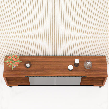 TV Unit, TV Unit with Wood & Black Color, TV Unit with Shutter & Shelf, Laquar Glass Shutter, MS Leg with Black Paint Finish, TV Unit - EL10101