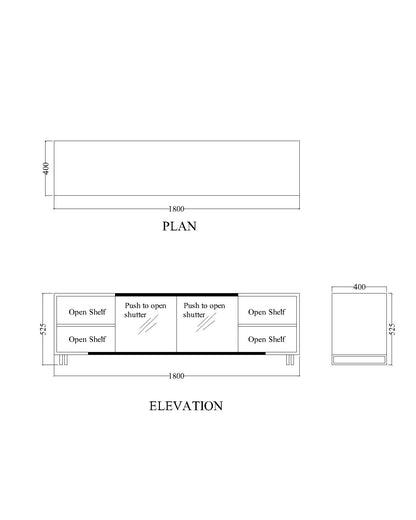 TV Unit, TV Unit with Wood & Black Color, TV Unit with Shutter & Shelf, Laquar Glass Shutter, MS Leg with Black Paint Finish, TV Unit - EL10101