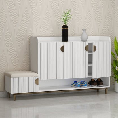 Modern Slate Grey Shoe Cabinet with Cushioned Bench, Open Rack & Vertical Storage – EL10102