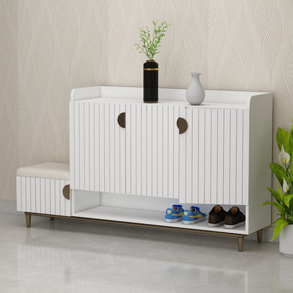Modern Slate Grey Shoe Cabinet with Cushioned Bench, Open Rack & Vertical Storage – EL10102