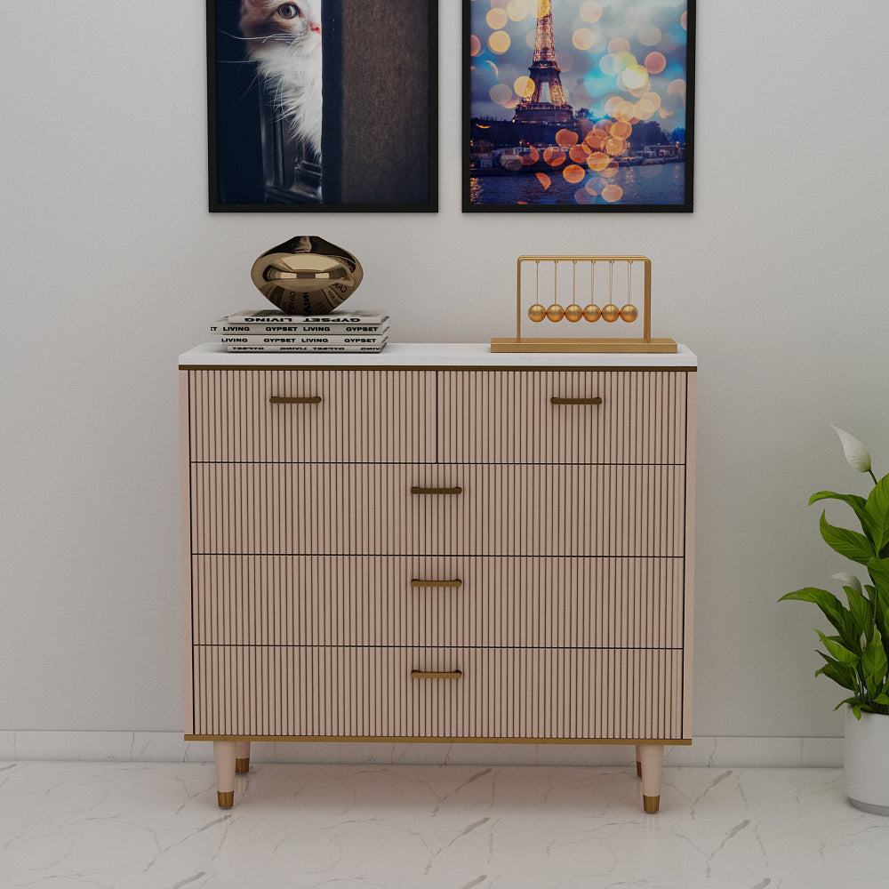 Beige Color Chest of Drawer, Top in Statuario Laminate Finish, Cabinetry with Drawer, Multistorage Unit, Chest of Drawer - EL10103