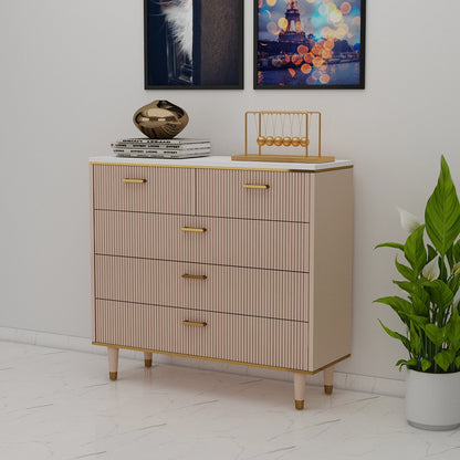 Beige Color Chest of Drawer, Top in Statuario Laminate Finish, Cabinetry with Drawer, Multistorage Unit, Chest of Drawer - EL10103