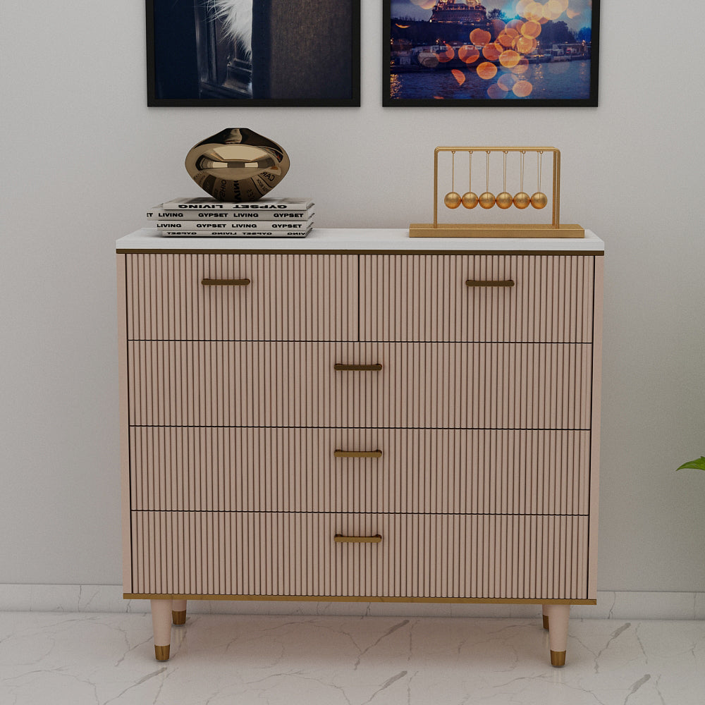 Beige Color Chest of Drawer, Top in Statuario Laminate Finish, Cabinetry with Drawer, Multistorage Unit, Chest of Drawer - EL10103
