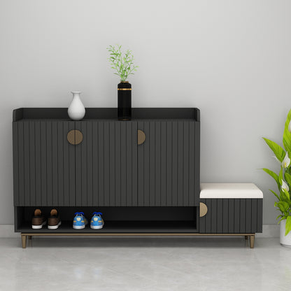 Slate Grey Shoe Rack, Right side seating stool, Shoe Rack with Shutter, Wooden shoe rack cabinet, Shoe Rack - EL10104
