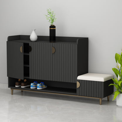 Slate Grey Shoe Rack, Right side seating stool, Shoe Rack with Shutter, Wooden shoe rack cabinet, Shoe Rack - EL10104