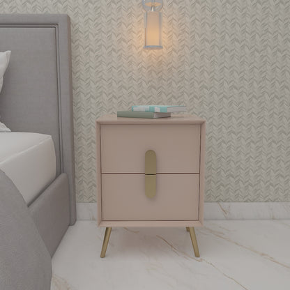 Modern Irish Cream Bedside Table with Drawer & Gold MS Legs – Compact Side Table for Bedrooms, Made of Durable Ply & Metal, Elegant Finish - EL 12187