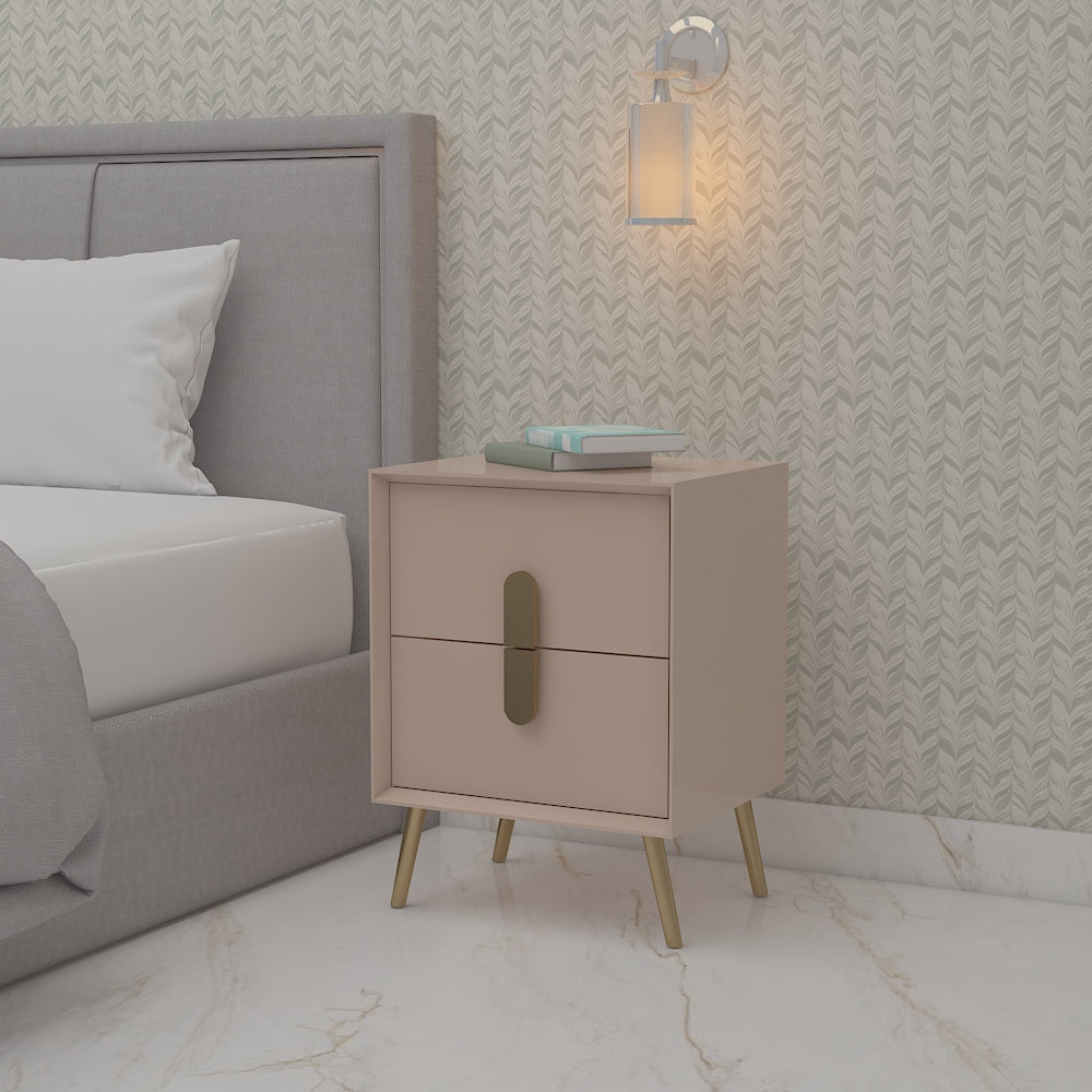 Modern Irish Cream Bedside Table with Drawer & Gold MS Legs – Compact Side Table for Bedrooms, Made of Durable Ply & Metal, Elegant Finish - EL 12187