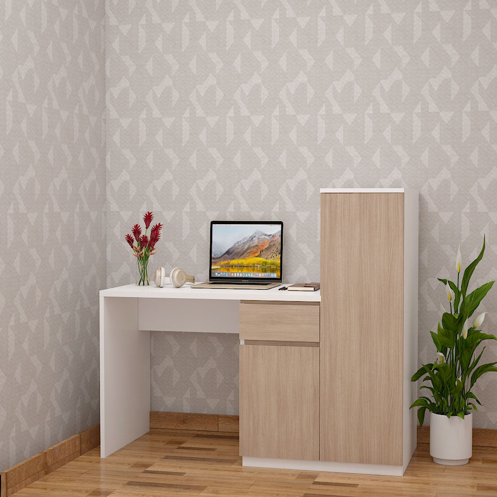 Triangular Table Study White Study Table, Study Table in White & Brown Color, Study Table with Shut ...