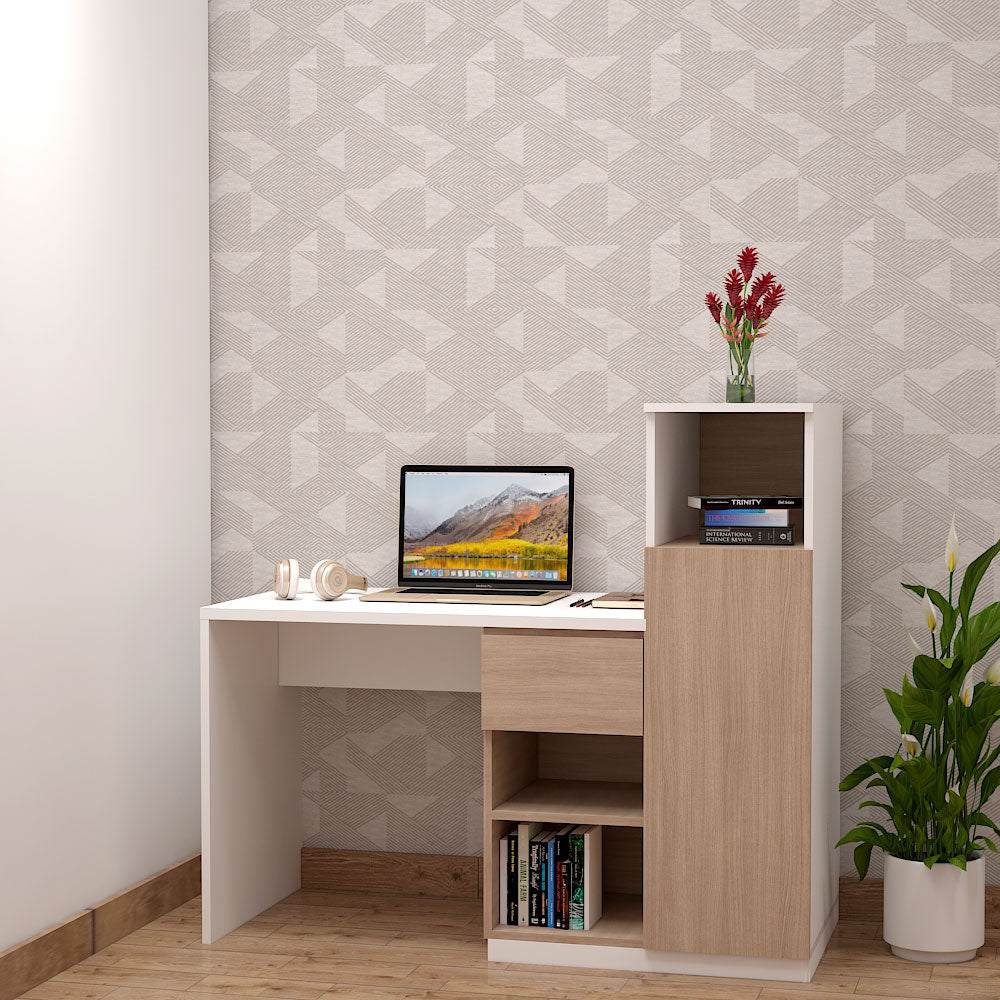 Triangular Table Study White Study Table, Study Table in White & Brown Color, Study Table with Shut ...