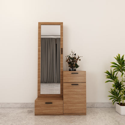 Wooden Dressing Table, Dressing Table with Drawer & Shutter, White & Brown Color, Shelf in Dressing Table - EL12232