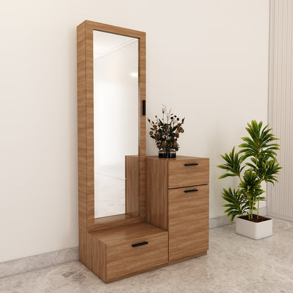Wooden Dressing Table, Dressing Table with Drawer & Shutter, White & Brown Color, Shelf in Dressing Table - EL12232