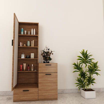 Wooden Dressing Table, Dressing Table with Drawer & Shutter, White & Brown Color, Shelf in Dressing Table - EL12232