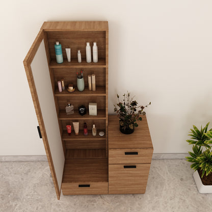 Wooden Dressing Table, Dressing Table with Drawer & Shutter, White & Brown Color, Shelf in Dressing Table - EL12232