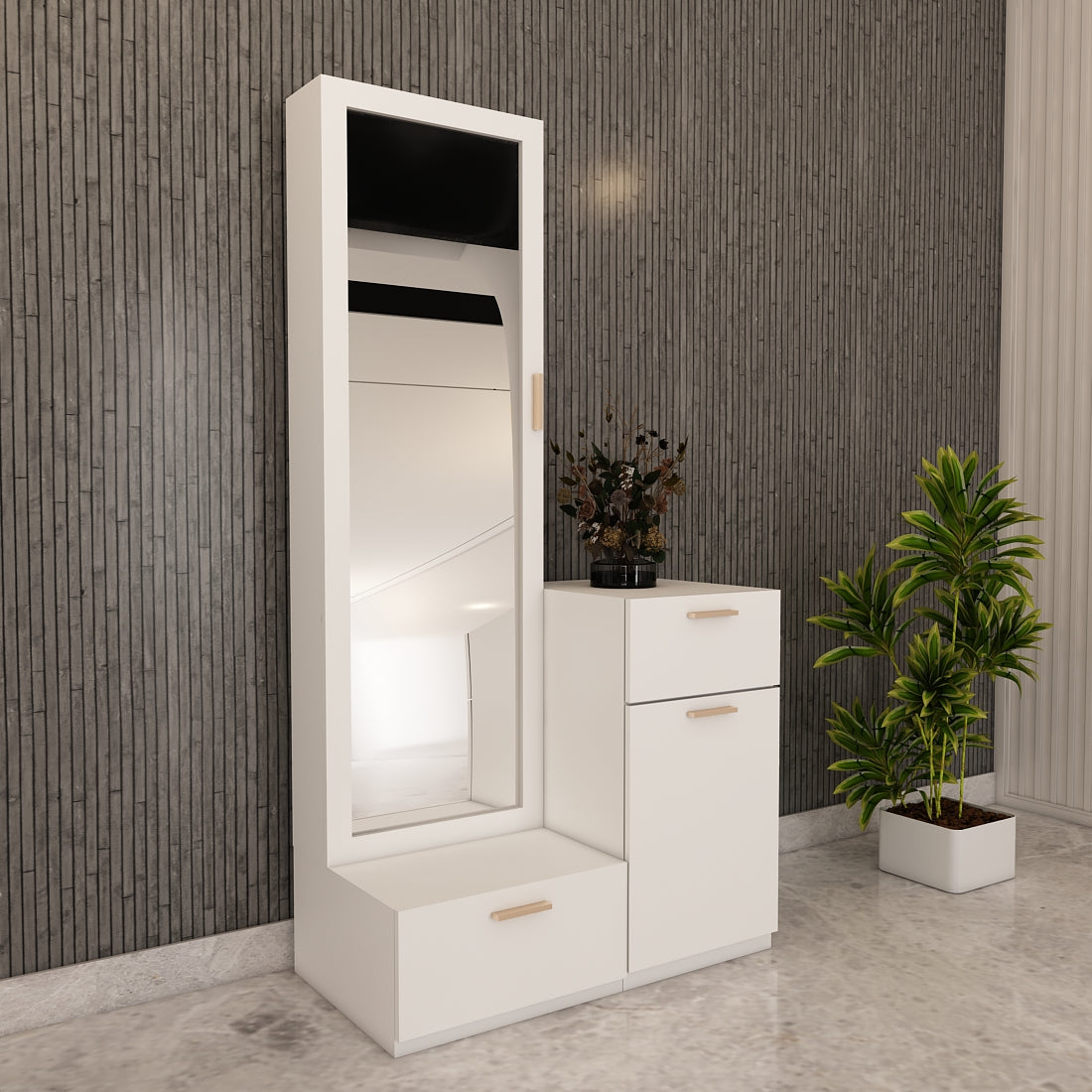 Wooden Dressing Table, Dressing Table with Drawer & Shutter, White  Color, Shelf in Dressing Table - EL12233