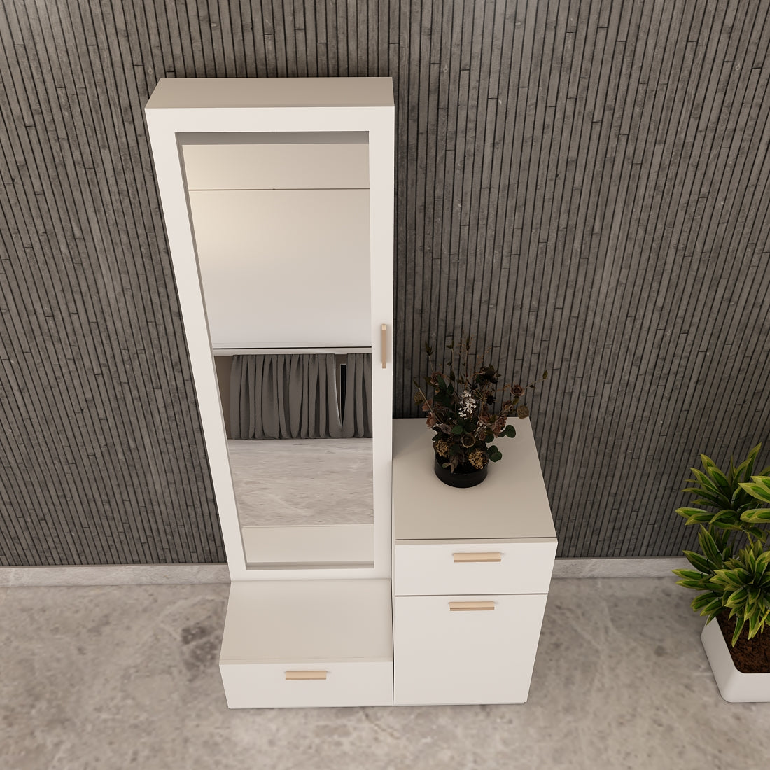 Wooden Dressing Table, Dressing Table with Drawer & Shutter, White  Color, Shelf in Dressing Table - EL12233