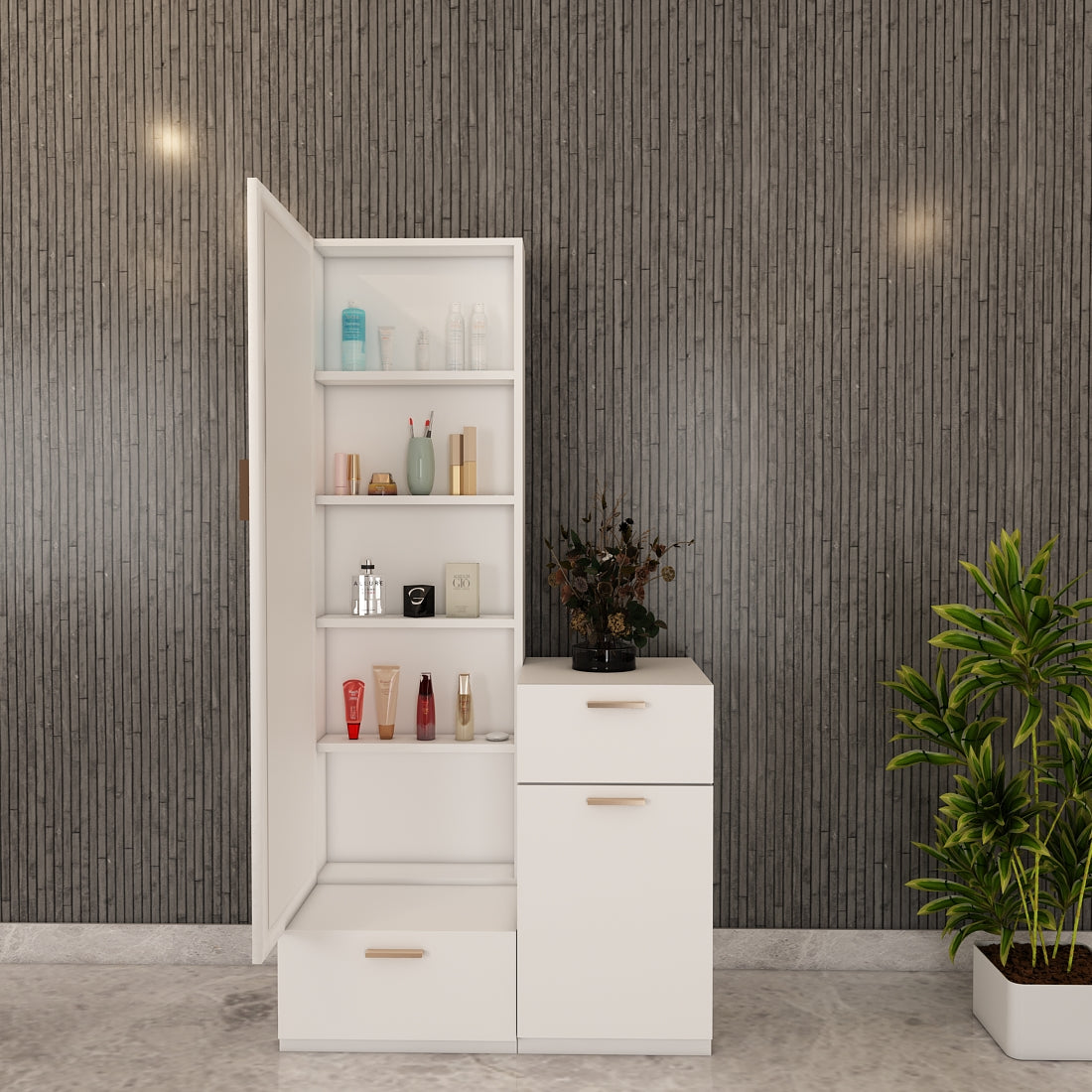 Wooden Dressing Table, Dressing Table with Drawer & Shutter, White  Color, Shelf in Dressing Table - EL12233