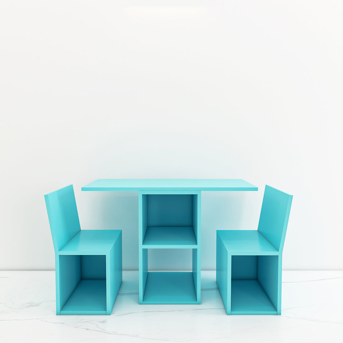 Modern Kids Study Table with 2 Chairs & Open Shelf – Compact, Stylish Desk in Orange, Blue, White & Wood - EL12234